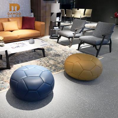 China DAMOOCloth White Stool Wrapping Small Pouf Luxury Fabric Around Shape Football Leather Ottoman for sale