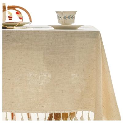 China Non-slip rectangular polyester dining table embroidery white fringed cotton and cloth hotel linen tablecloth for sale