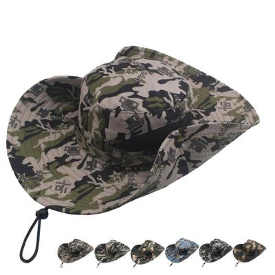 China Fashion Brim Hat\Comfortable\Durable Outdoor Sun Protection Beach Hat Camouflage Bucket Hats Wide Cowboy Fisherman Hat for sale