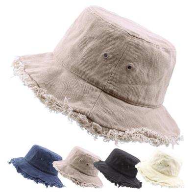 China Casual Fringed Bucket Foldable Bucket Hat Large Outdoor Sunproof Ladies Sunshade Hats Fisherman Hats for sale