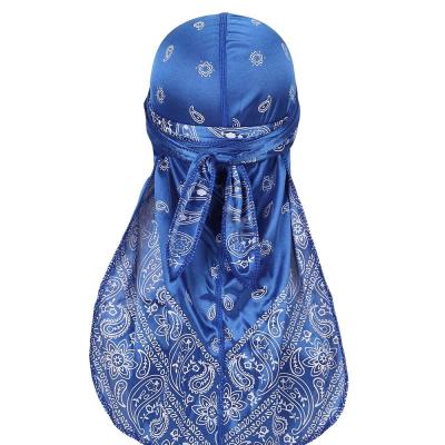 China Men's Durag Printing Long Tail Bandanna Turban Hat Lacing Silky Headwrap Satin Doo Elastic Cloth RAR-045 for sale