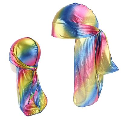 China Kids And Unisex Silky Wide Waves Doo Rag Colorful 2pcs Mommy's Long Tail Laser Durag RAR-220 for sale