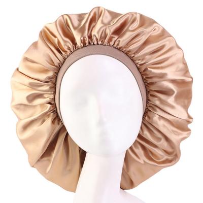 China Large Hood Women Striped Sleep Hat Casual Elastic Band Satin Nightcap for sale