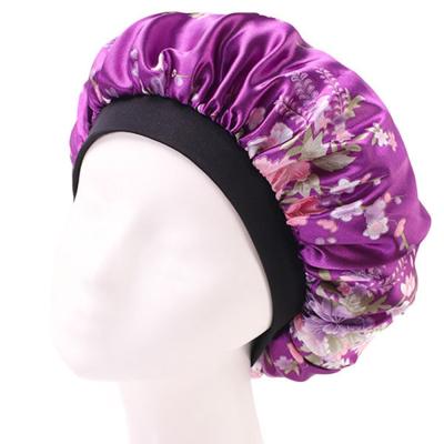 China Popular Women Striped Printing Hood Flower Chemo Hat Silky Satin Turban Sleep Cap for sale