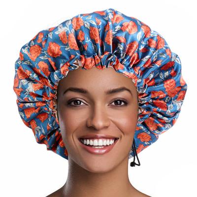 China High Quality Reversible Floral Print Bonnet Double Side Satin Tighten Designer String Bonnet for sale