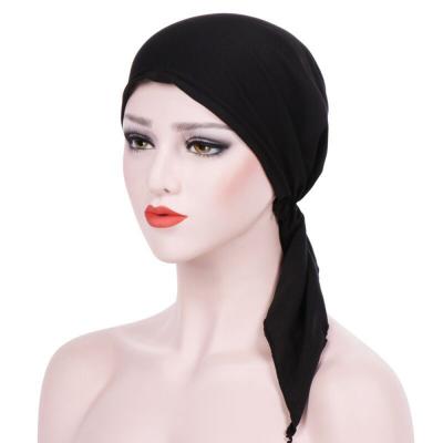 China Muslim Fashion Solid Color Elastic Silk Headwrap Milk Turban Women Hijab Female Turbantes RAR-179 for sale