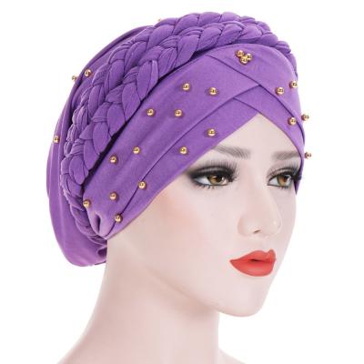 China Long Braid Style Muslim Turban Fashion Women's Patchwork Braided Bandanas Headwrap RAR-183 for sale