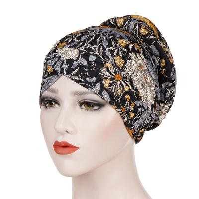 China Women Multicolor Sponge Turban Printing Long Headwrap Fashion Bandanas Hair Accessories RAR-184 for sale