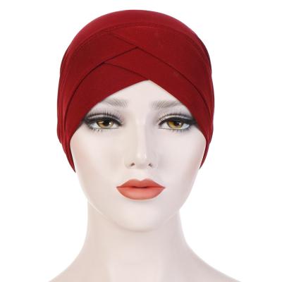 China Fashionable Solid Color Hemp Turban Women Hijab Headwear Ladies African Crossover Muslim Inner Crystal Muslim Headband Head Wraps RAR-185 for sale