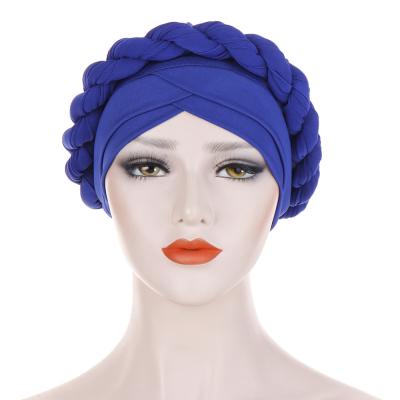 China Women Hair Loss Muslim Stretch Turban Covers Cancer Chemo Hat Solid Color Braid Head Scarf Beanie Bonnet RAR-186 for sale