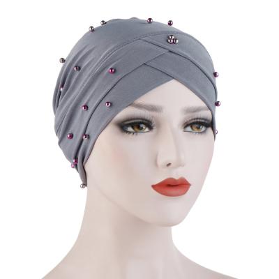 China Women Headscarf Beading Fold Hijab Female Muslim Islamic Wrap Head Turban Ready To Wear Turbante RAR-188 for sale