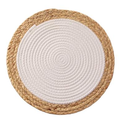 China Sustainable Besta In Stock Cotton Yarn Western Handmade Round Straw Woven Place Mats For Dinner Decoration for sale