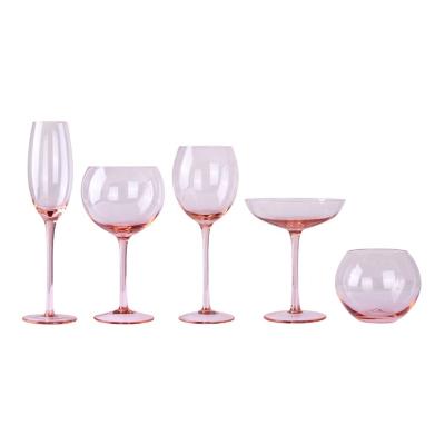 China Besta Handmade Rose Colored Stocked Crystal Wine Glassware Goblet Sets For Banquet for sale