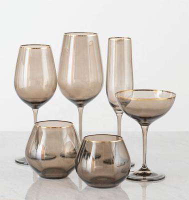 China Wholesale Stocked Besta DDP Banquet Lead Free Smoke Sprayed Wine Glass Cup Drinking Set With 24k Gold Rim for sale