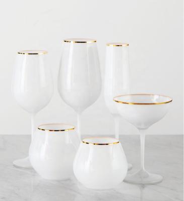 China Besta Stocked White DDP Sputtered Colored Crystal Glassware Set With 24k Gold Rim for sale