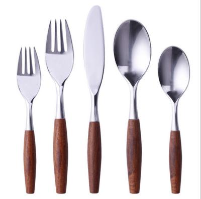 China Besta Sustainable High Quality 304 Stainless Steel Silver Cutlery Wood Handle Flatware Set For Restaurant for sale