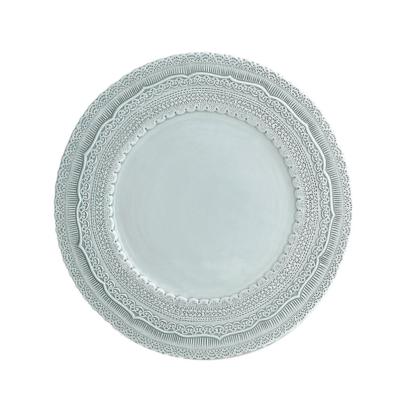 China Besta Factory Supplier Sustainable Ceramic Blue Lace Embossed Pottery Trivet Dish for sale