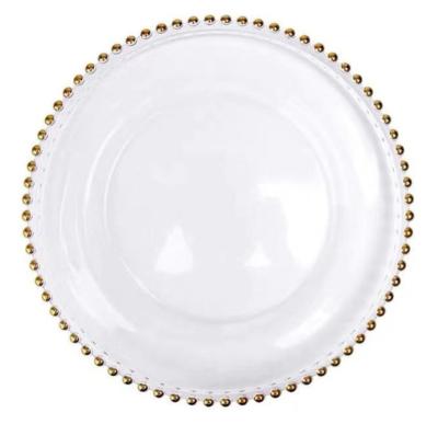 China Besta Gold Beads Tray Serving Dish Charger Viable Crystal Glass Dish For Wedding for sale