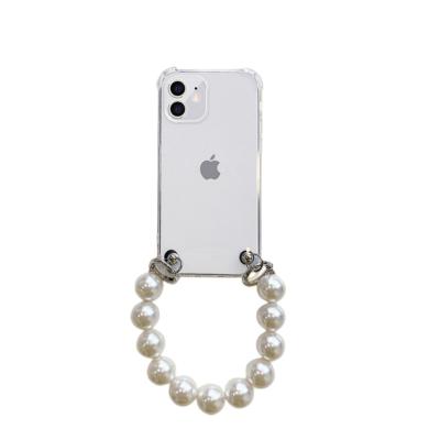 China Shockproof suitable for iPhone 14.13.12.11. X Series, Big Pearl Strap Transparent Soft Rubber Phone Case for sale