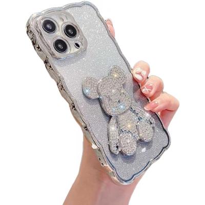 China Shockproof suitable for iPhone 14.13.12.11. X Series, Diamond Glitter, Violent Bear, Wave Pattern Plated Soft Cell Phone Case for sale