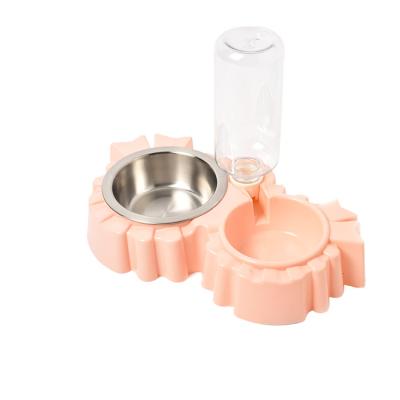 China Sustainable Pet Drinking Bowl Automatic Water Drinking Double Bowl For Dogs Stainless Steel Tableware For Cat Rice Bowl for sale