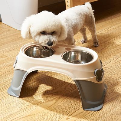 China Stainless Steel Sustainable Dog Bowl, Anti-Rolling Double High-Foot Bowl, Pet Drinking Bowl To Protect Cervical Spine for sale