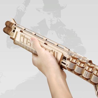 China Beaverlab DIY Mechanical Wooden Craft New Arrival Gun Jigsaw 3D Puzzle With Safe Elastic Band Toy Guns For Adults for sale