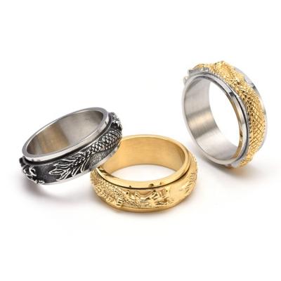 China Hiphop CLASSIC Men's Ring Jewelry Rotatable Fidget Rings Stainless Steel Punk Rotating Viking Dragon Ring for sale