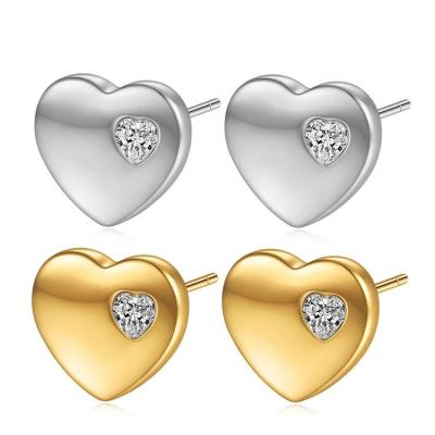 China CLASSIC high quality 18K gold plated stainless steel earring heart shape tasty zircon inlaid stud earring for sale