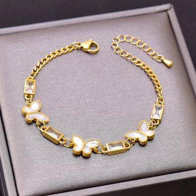 China CLASSIC Bracelet Roman Numerals Butterfly Stainless Steel Fashion Jewelry Shell Four Leaf Clover Square Zircon Bangle for sale