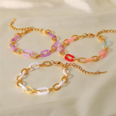 China 2023 New Arrival CLASSIQUE 18K Gold Plated Acrylic Resin Rainbow Bracelets Chunky Chain Bracelet Stainless Steel For Women for sale