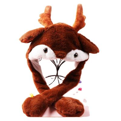 China Popular Cute Animal Hat With Paws For Adults Winter Funny Animal Hats Moving Ears Christmas Gift Reindeer Plush Hat for sale