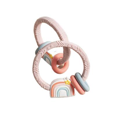 China Wholesale Popular BPA Free Wristband Silicone Baby Chew Toys Integrated Big Ring Colorful Baby Teether for sale