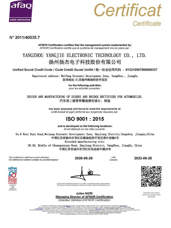 ISO9001 - Yangzhou Yangjie Electronic Technology Co., Ltd