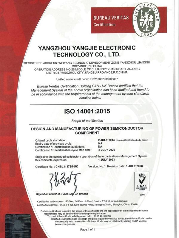 ISO14001 - Yangzhou Yangjie Electronic Technology Co., Ltd