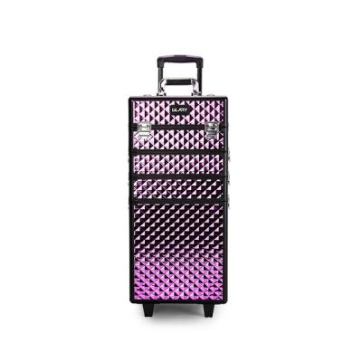 China Lady Beauty Case 4in1 Professional Multifunctional Locking Aluminum Suitcase Dustproof Shockproof Carry Case Cosmetics Case Trolley for sale