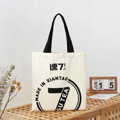 China Wholesale 100% Promotional Handled Cotton Canvas Tote Bag Black Custom Print Canvas Handle Tote Bag for sale