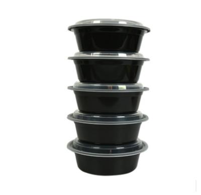 China Custom Microwavable Round Black Plastic Container Disposable Lunch Box With Lid for sale