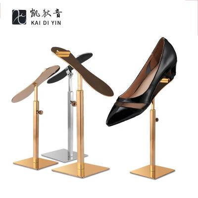 China Durable Stainless Steel Gold Metal Titanium Shoes Show Rack Shoes Shop Sandals Display For Store for sale