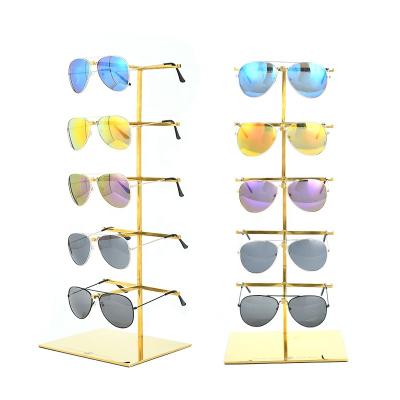 China Durable Boutique Stainless Steel Sunglasses Display Rack Gold 5 Layer Glass for sale