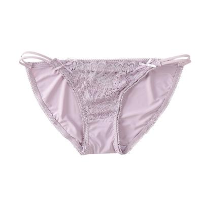 China Antibacterial dark color European and American seamless ice wind silk underwear women with lace bikini waist briefs sexy women for sale