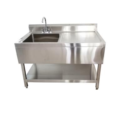 China Stainless Steel Modern Commercial Kitchen Single Sink Bench With Under Shelf for sale