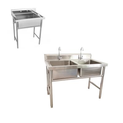 China Restaurant New Model Double Bowl Stainless Steel Sink Table Metal Sink Table for sale