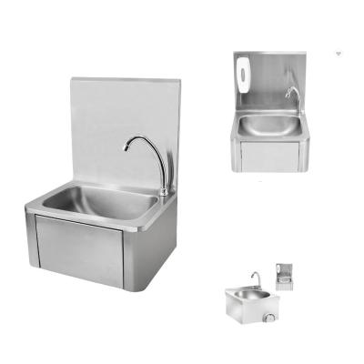 China Kitchen Hotel School Use Stainless Steel Wall Mount Basin Small Hand Wash Sink With Knee Operated for sale