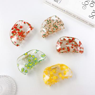 China Shape Korean Fashion Hair Accessories Fruit Modeling Transparent Hair Claw Cute Acrylic Hair Claw Clips For Woman Girls for sale