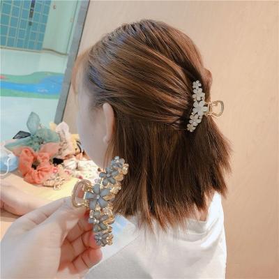 China European and American Style Soft Metal Rose Flower Shaped Hair Clamps Accessories 6 Colors Medium Acrylic Flower Hair Claw Clips for sale