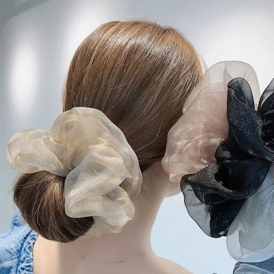 China New Style Grenadine Organza Hair Scrunchies High Quality Manual Beaded Link Dual Function Headband Mesh Elegance Bracelet Hair Rope for sale