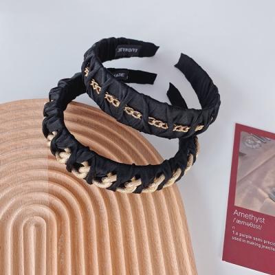 China Korean European and American Korean Twist Chain Wide Chain Wide Headband Hair Accessories Metal Circle Weave Hair Accessories Metal Washing Face Headbands Fashion Hair Black Retro for sale