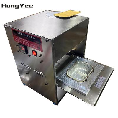 China Electric Automatic Food Table Top Card Meat Food Meal Breakfast Hot Tray Takeaway Box Foil Piece Sealer Packing Sealing Machine for sale