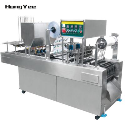 China Automatic Continuous Food Induction Assembly Line Oatmeal Rice Wine Food Liquid Cup Jar Plastic Container Filling And Sealing Machinery for sale